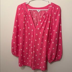 crown & ivy Pink Daisy-Print Split-Neck Blouse